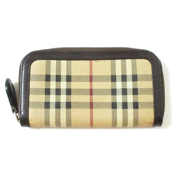 BURBERRY バーバリー ノバチェック PVC×レザー ラウンドファスナー ロングウォレット 長財布 イタリア製 ブラウン ベージュ