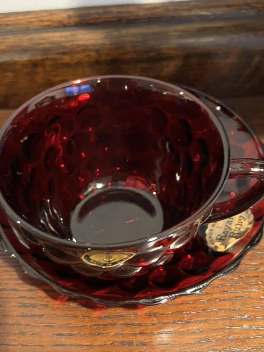  не использовался Royal Ruby cup & блюдце красный cup Vintage USA Fire King Royal рубин неиспользуемый товар 