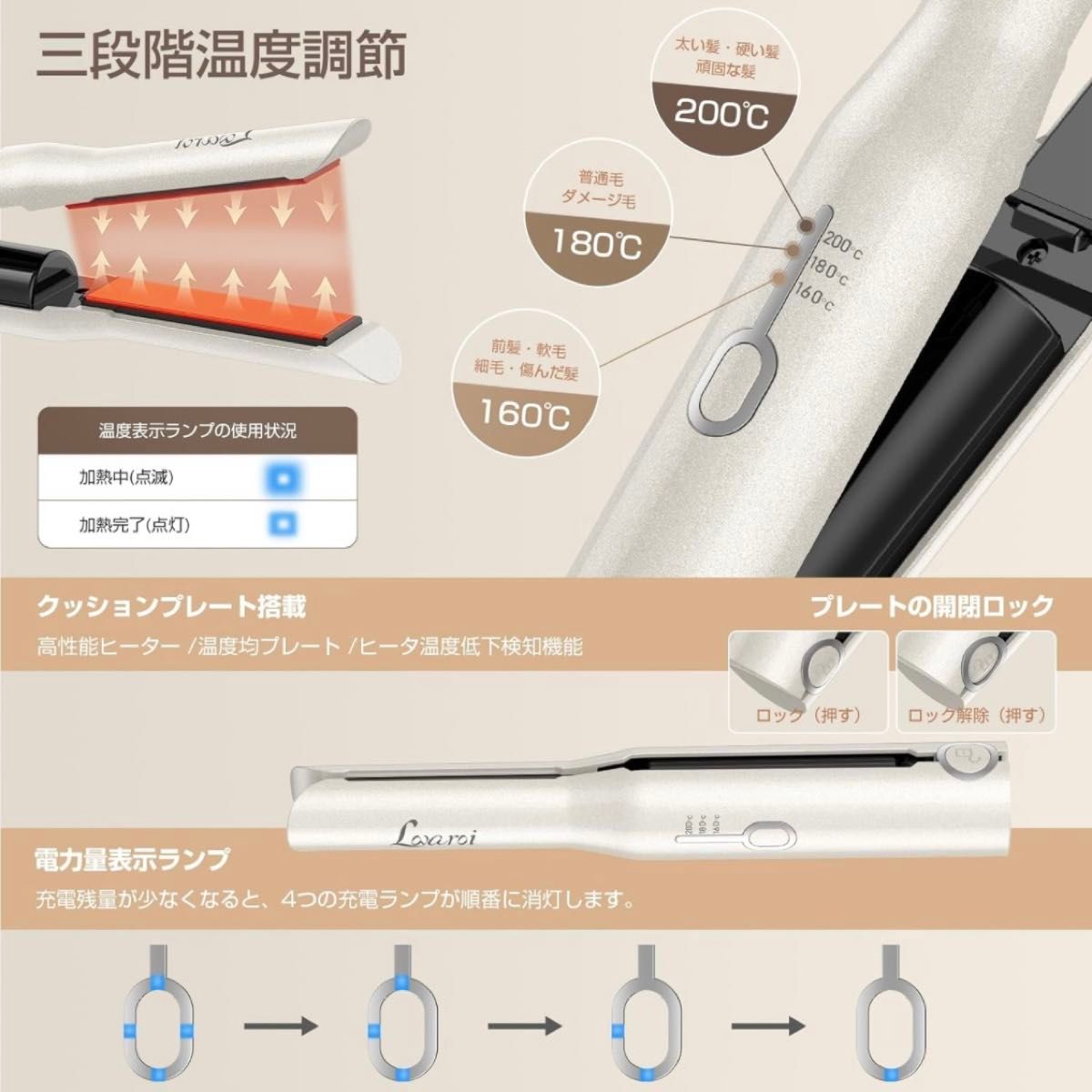 ヘアアイロン ストレートカール コードレス usb充電式 コテ ワイヤレス