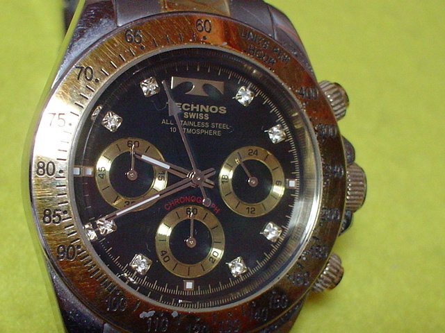  Tecnos SWISS хронограф 10ATM наручные часы черный & Gold 