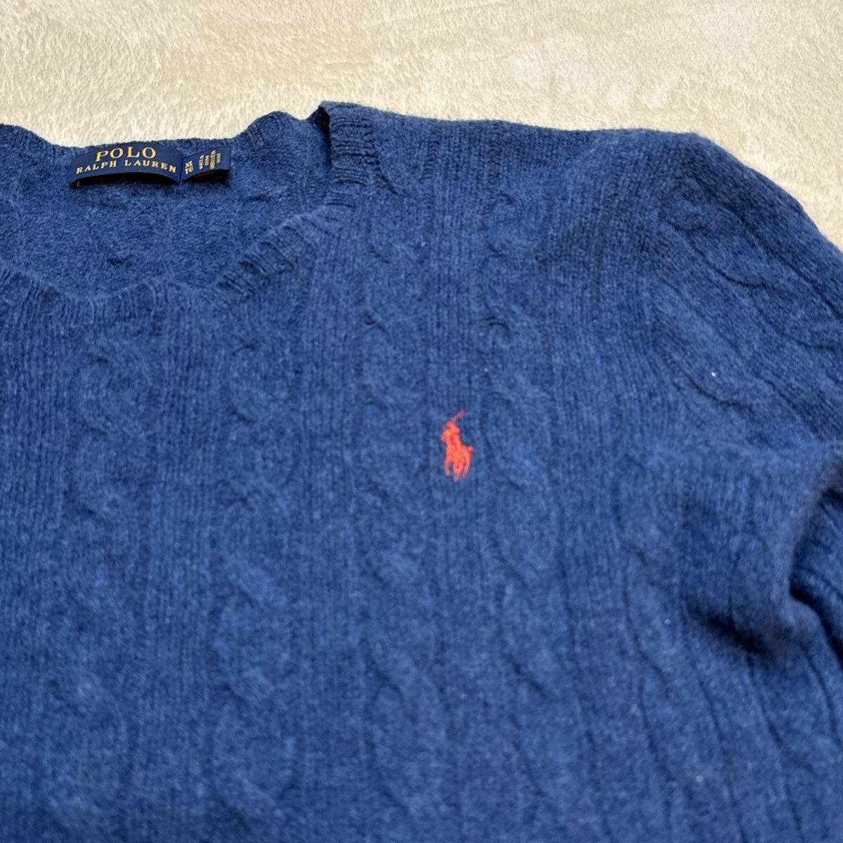 【現行】ポロラルフローレン　カシミヤ混　ケーブルニット　セーター 　XL　ブルー ニット POLO RALPH LAUREN