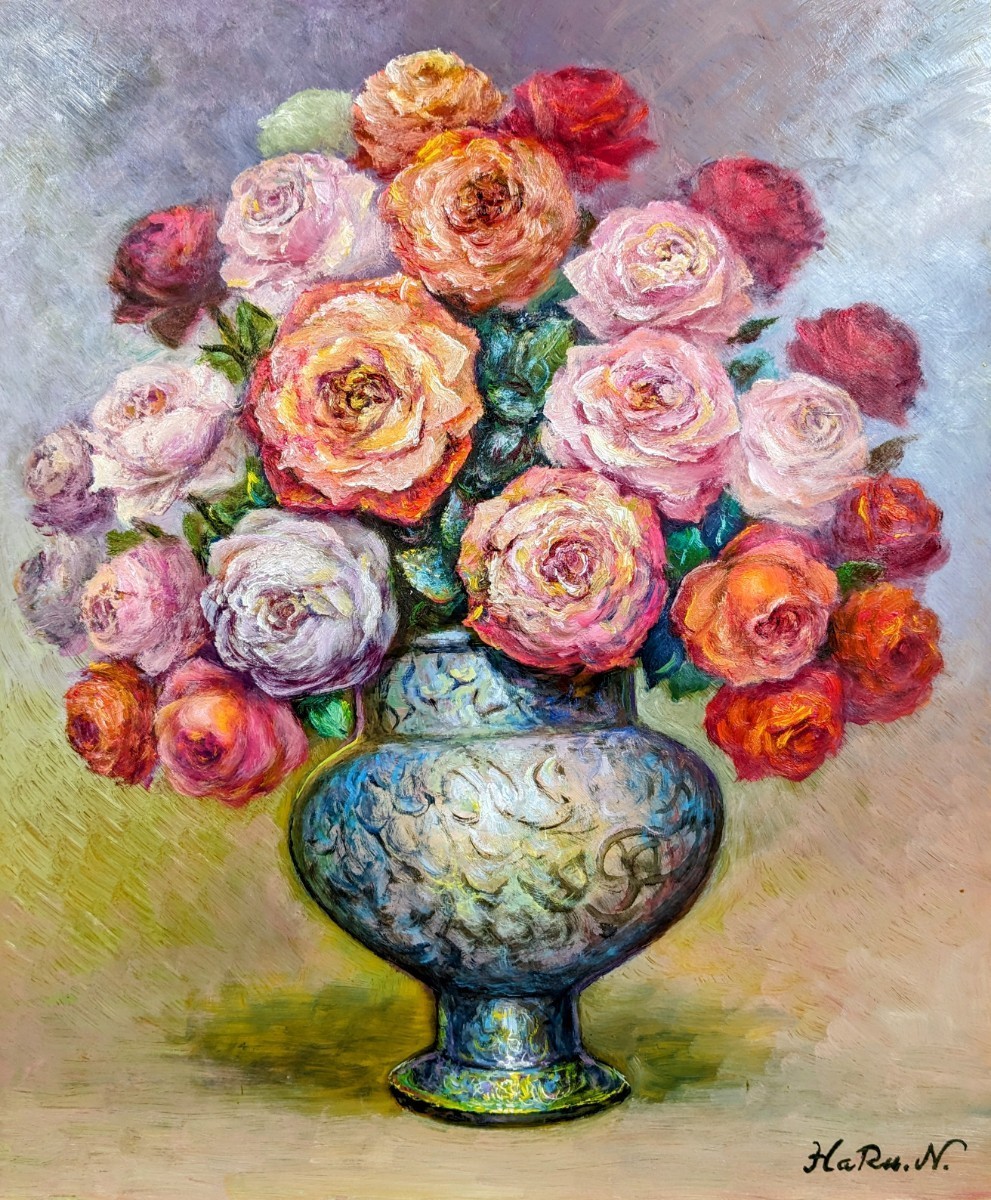 画家haru☆油彩画F8号☆薔薇☆真作☆原画☆一点 画家haru☆油彩画F8号☆薔薇☆真作☆原画☆一点