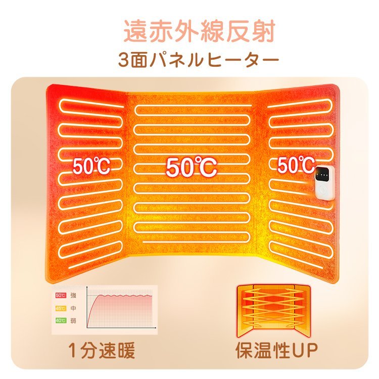 1円 パネルヒーター 足元 3面 折りたたみ デスク下 遠赤外線 ペット 温度調節 防水 脱衣所 トイレ オフィス 薄型 机下 電気 ny567_画像3