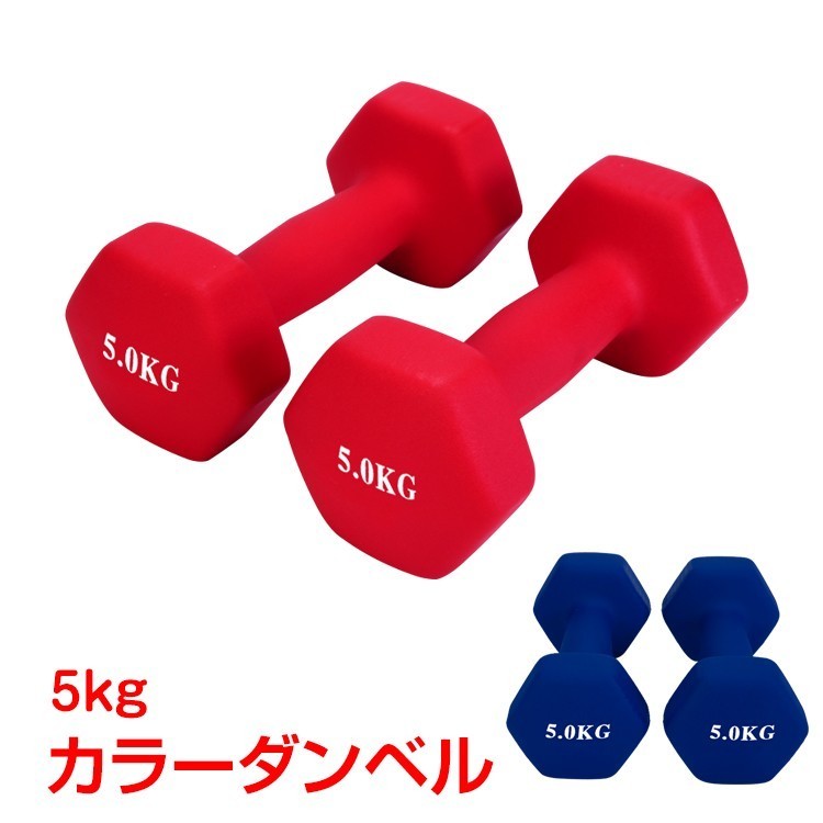 送料無料 ダンベル 5kg 2個セット カラーダンベル トレーニング 筋力 筋肉 男性 女性 鉄アレイ エクササイズ ダイエット 負荷 de094_画像1