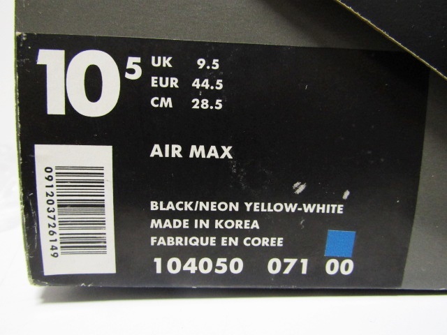 1995年製 NIKE AIR MAX 95 ORIGINAL NEON YELLOW OG 104050-071 US10.5 エアマックス イエローグラデ オリジナル シングルステッチ 最初期の画像10