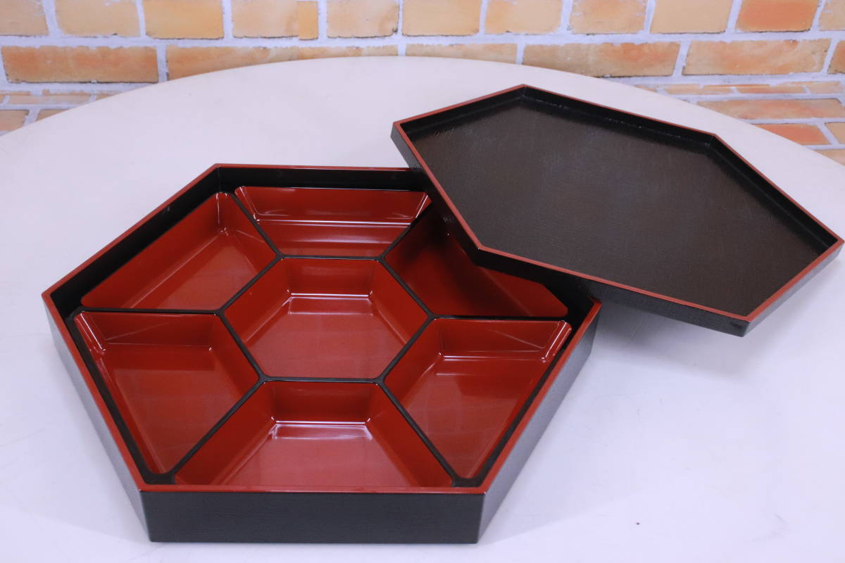  charge . use secondhand goods Japanese-style tableware lunch box multi-tiered food box hexagon .../. stone / Japanese food lunch 10 piece set bulkhead .(7) attaching resin made present condition goods #(F8702)