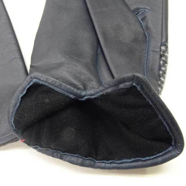 日本製 紳士革手袋　コンビウール　レザーグローブ　ナッパ革　本革　ベルト　濃紺_画像2