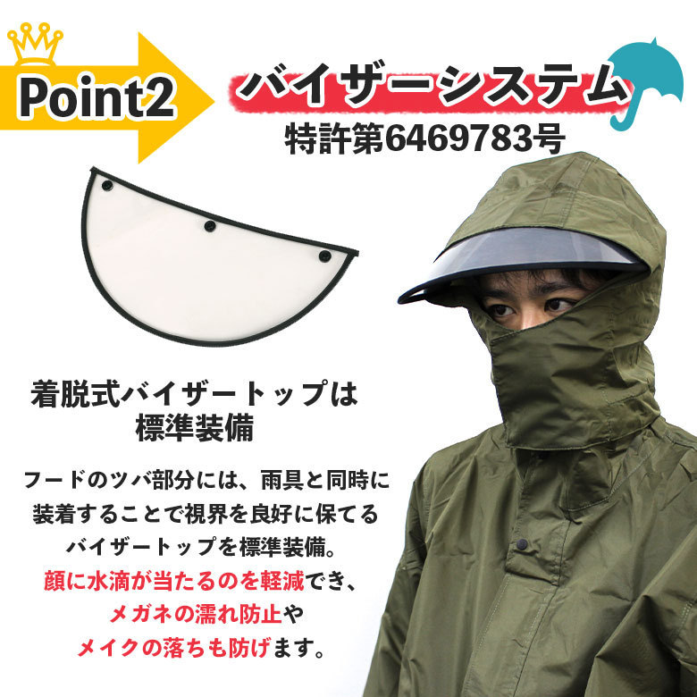 ローリングレインコート(デニム/L) 安全 安心 首の動きに合わせてフードが動くから後方確認できる 特許取得 回転フード_画像3