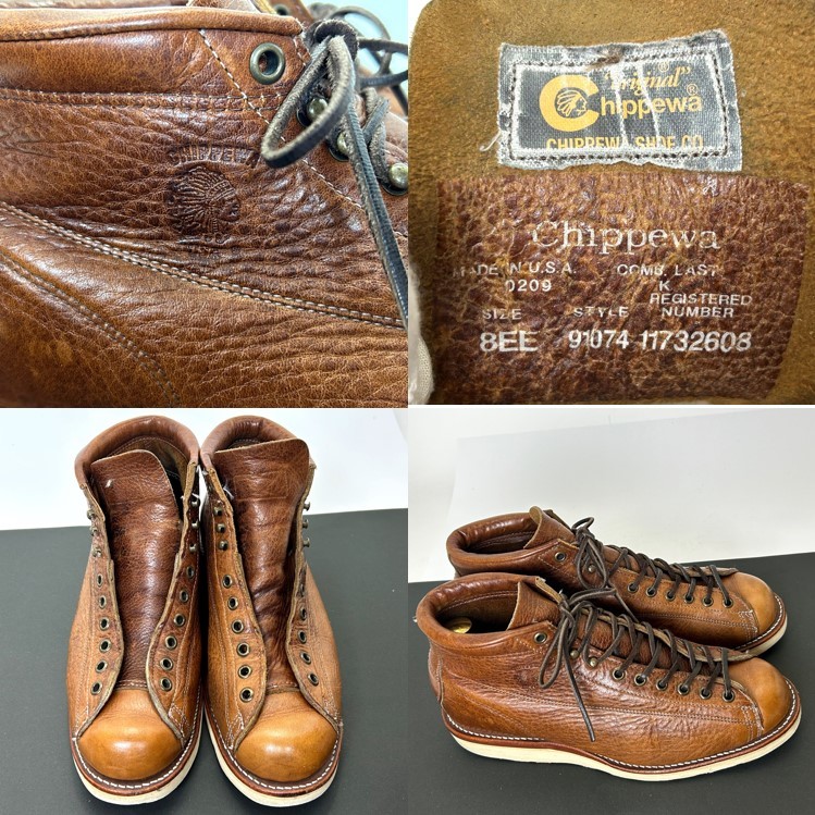 即決 CHIPPEWA チペワ メンズ 8EE 26cm程度 本革 レザー モンキーブーツ 茶色 ブラウン 革紐 カジュアル アメカジシューズ 革靴 中古の画像9