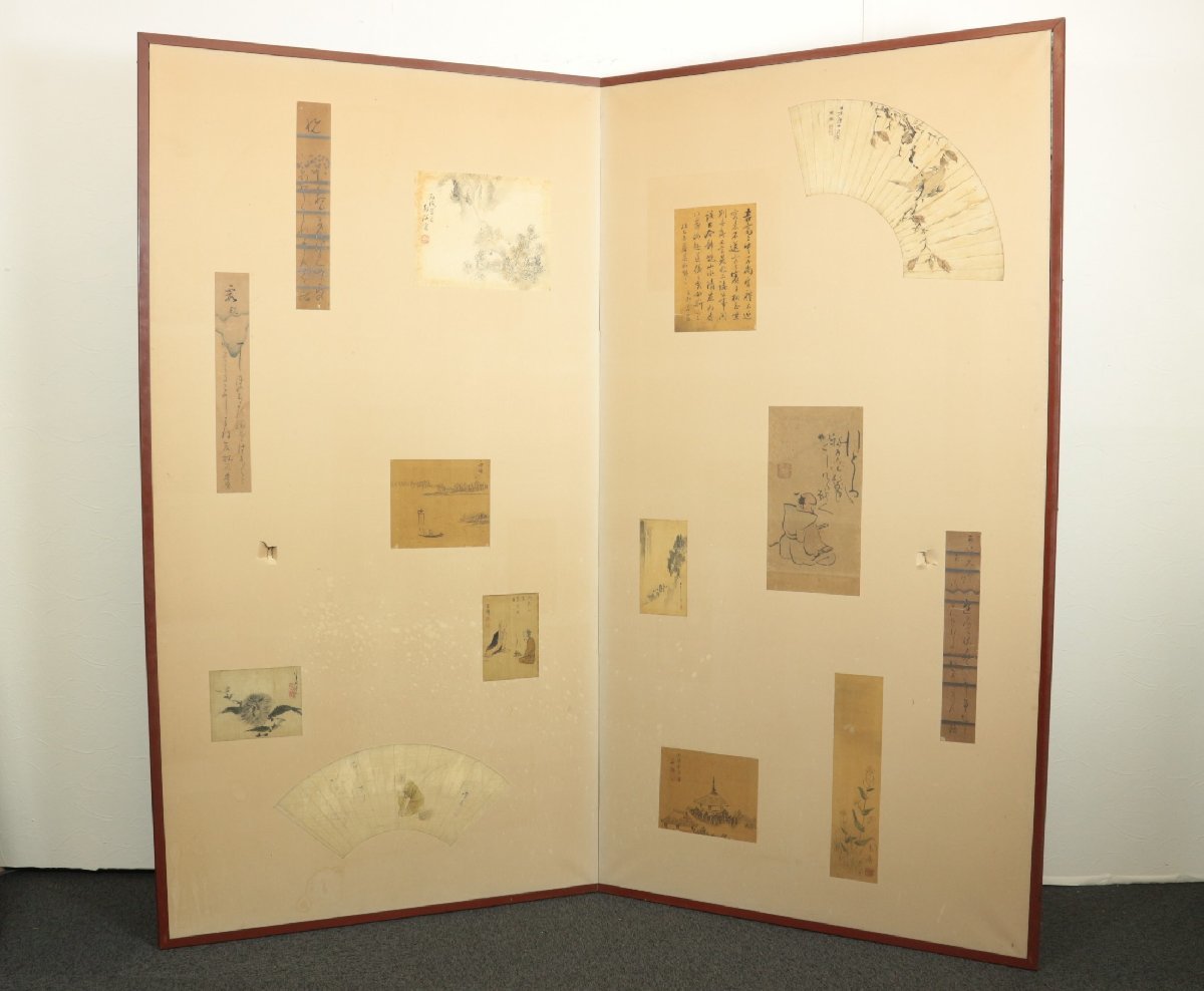  era folding screen old writing brush cut . folding screen paper . paste folding screen Japan fine art China fine art two bending one . paper book@ silk book@ height approximately 158cm