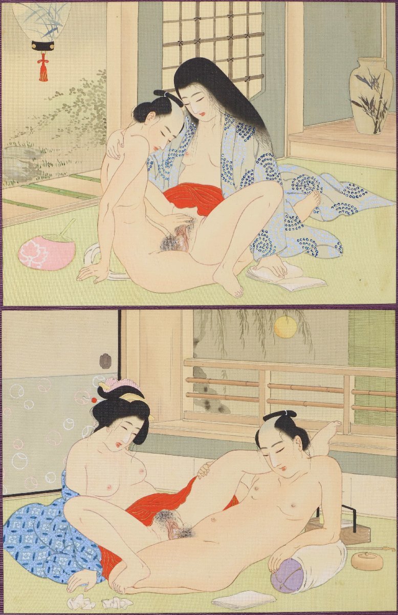 時代 春画 画帳 12図 時代箱付 肉筆 絹本 細密 浮世絵 枕絵 秘画 艶画 好色_画像5