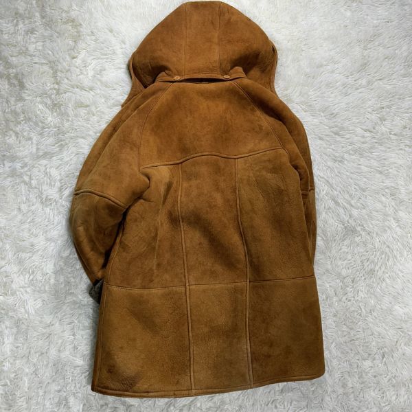 美品　シアリング【極上リアルムートン　くるみボタン　フード】SHEARLING ムートンコート　ムートンジャケット　キャメル　ボア_画像7