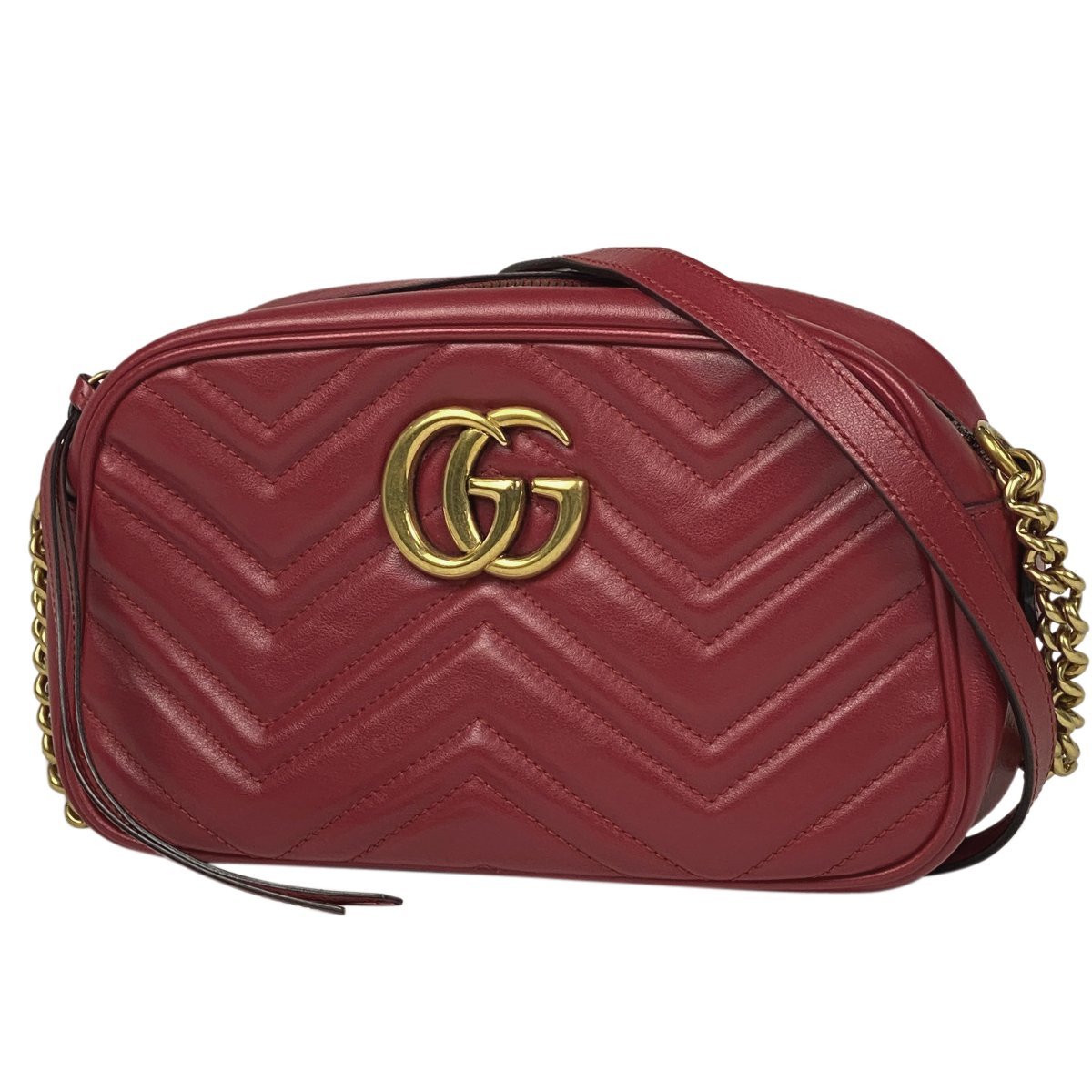 グッチ GUCCI GGマーモント チェーン ショルダーバッグ 斜め掛け ショルダーバッグ レザー レッド 447632 レディース 【中古】_バイセル 14172_1