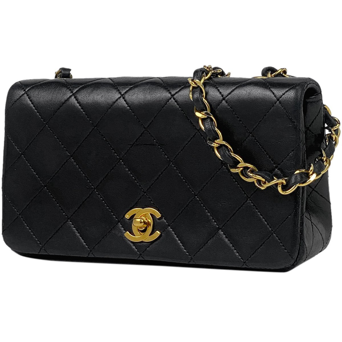 シャネル CHANEL マトラッセ シングルフラップ チェーン ショルダーバッグ ココマーク ミニ レザー ブラック A03571 レディース 中古