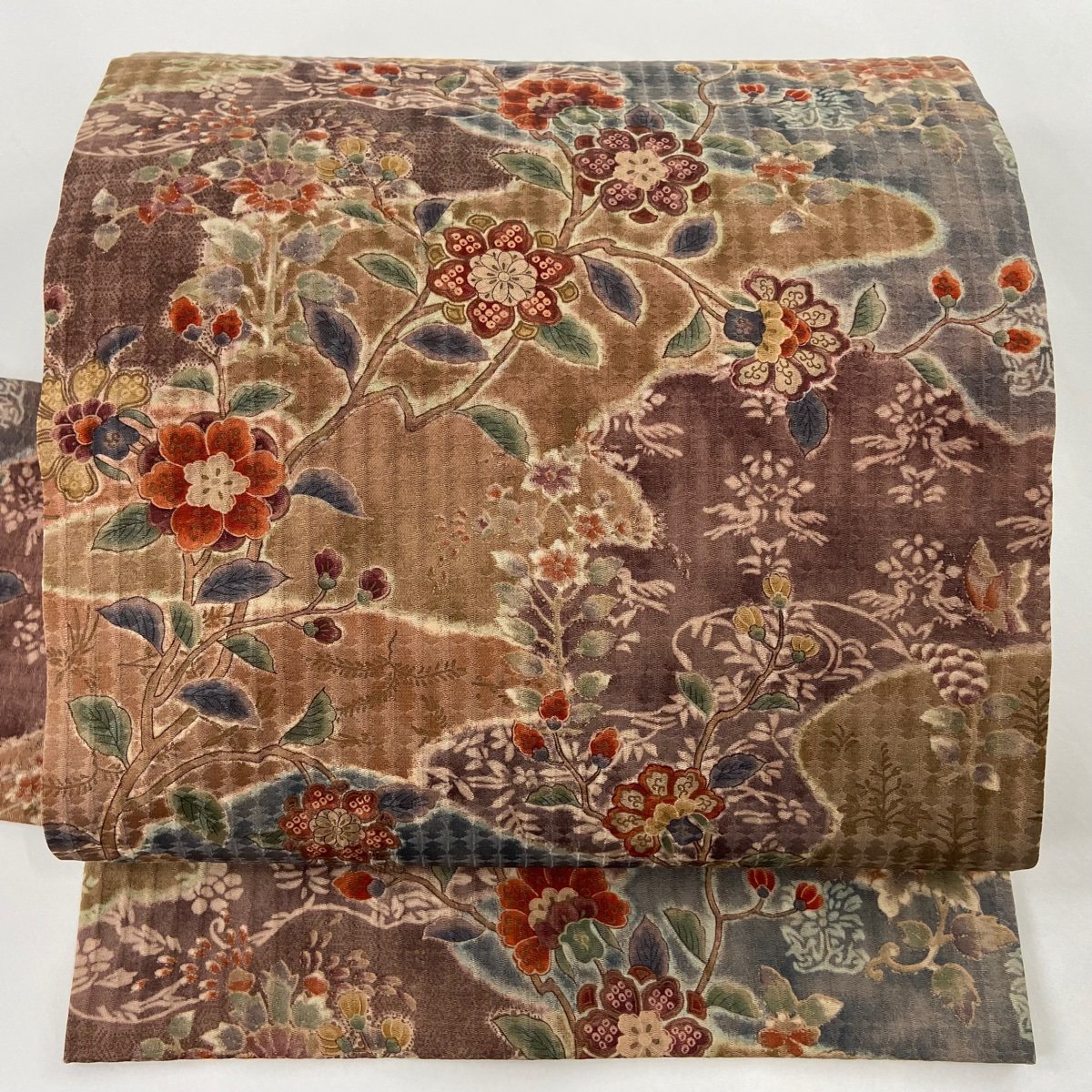 名古屋帯 秀品 草花 金彩 薄小豆 正絹 【中古】_バイセル 14118_2