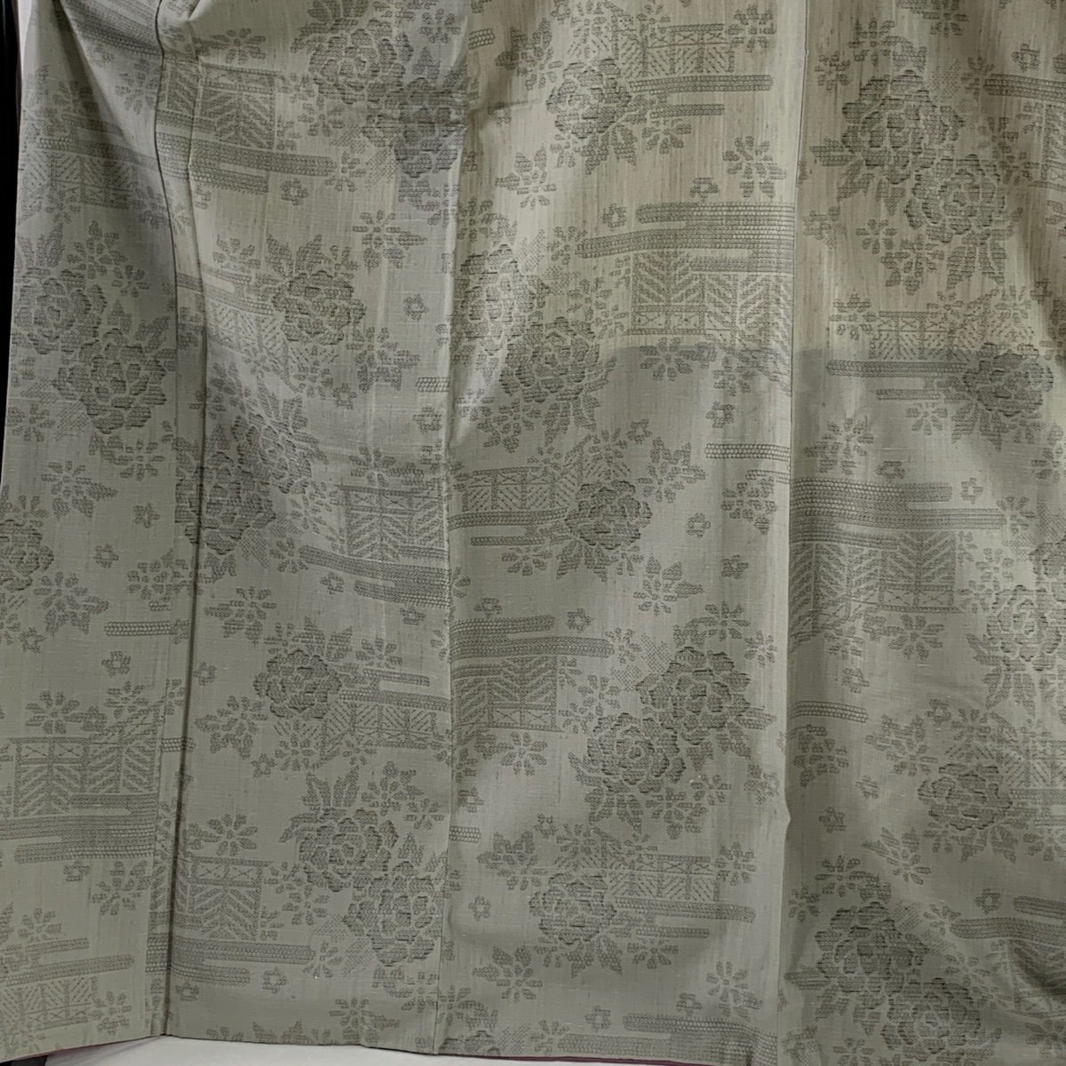 紬 身丈172cm 裄丈67.5cm L 袷 名古屋帯セット 草花 亀甲絣 灰色 正絹 美品 秀品 【中古】_バイセル 14100_2