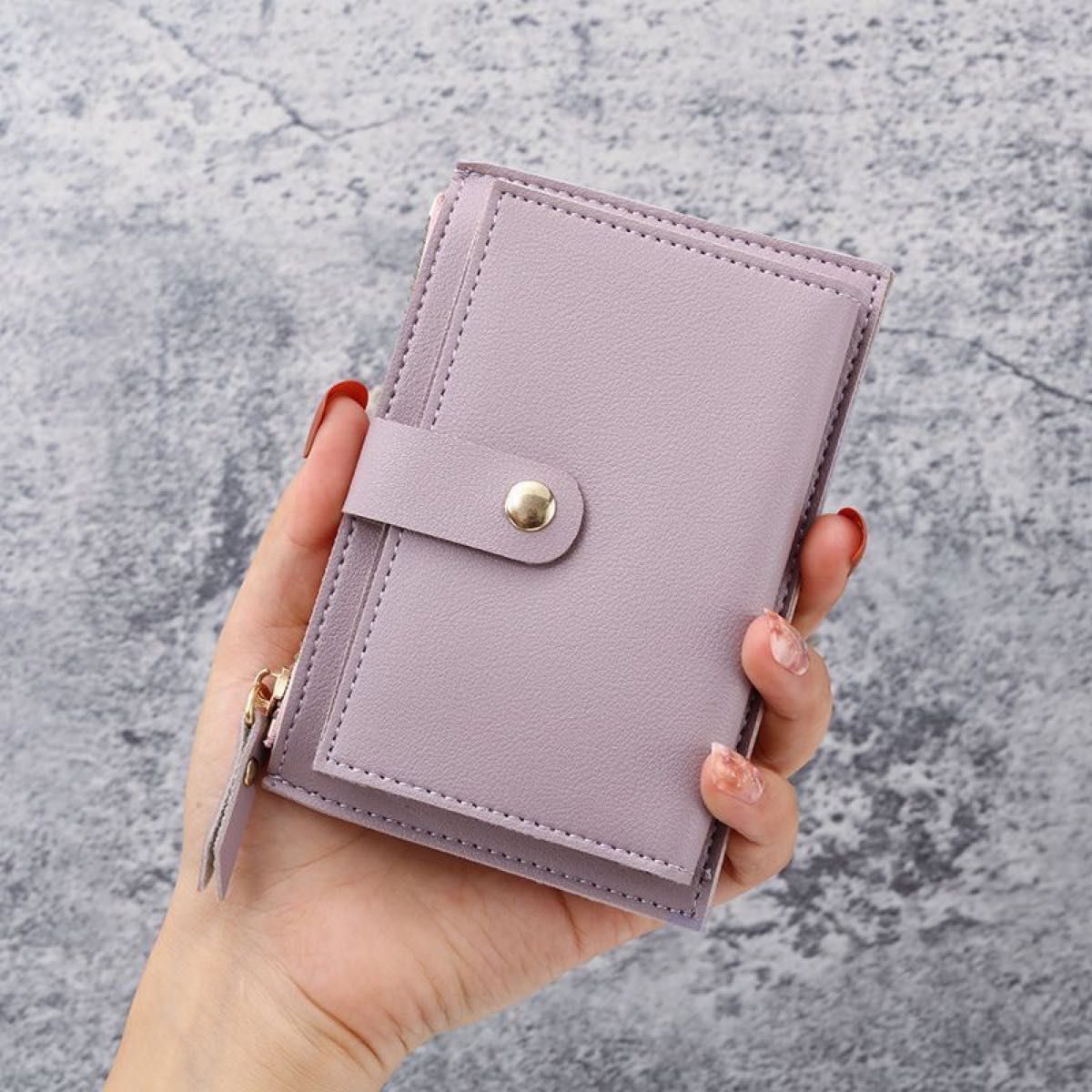 ミニ財布　ミニウォレット　二つ折り財布　財布　コインケース　小銭入れ　軽量　くすみパープル　ポケットサイズ　カードケース　紫　