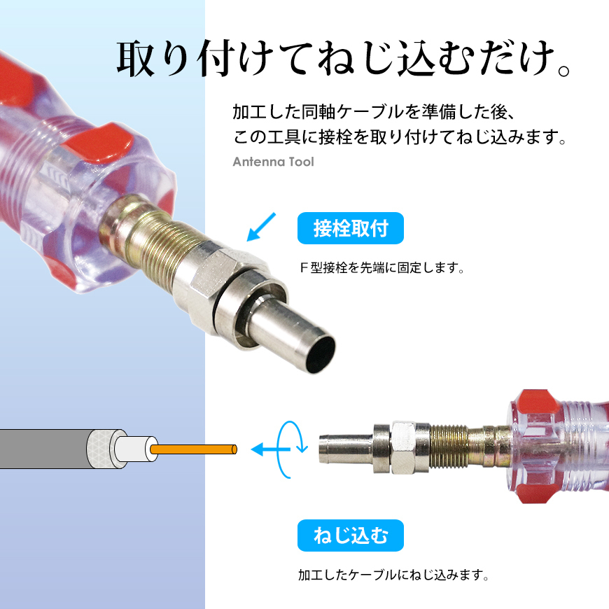 F型接栓ドライバー アンテナケーブル 同軸ケーブル 地上デジタル 地デジ BS CS TV テレビ 3C 4C 5C コネクター 取り付け ネコポス 送料無料_画像2