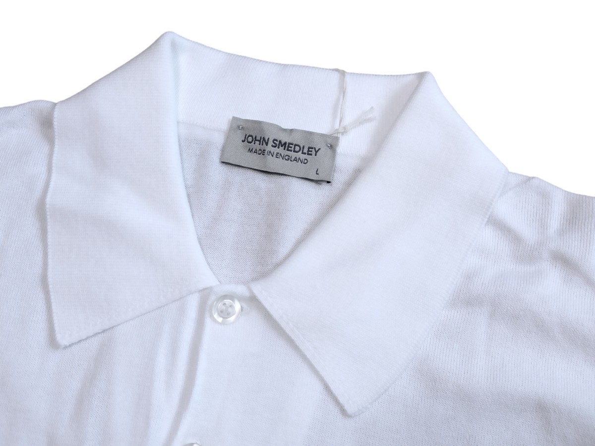 メンズ L ジョンスメドレー 最高級コットン ポロシャツ ISIS ホワイト JOHN SMEDLEY イギリス製★同梱不可_画像3