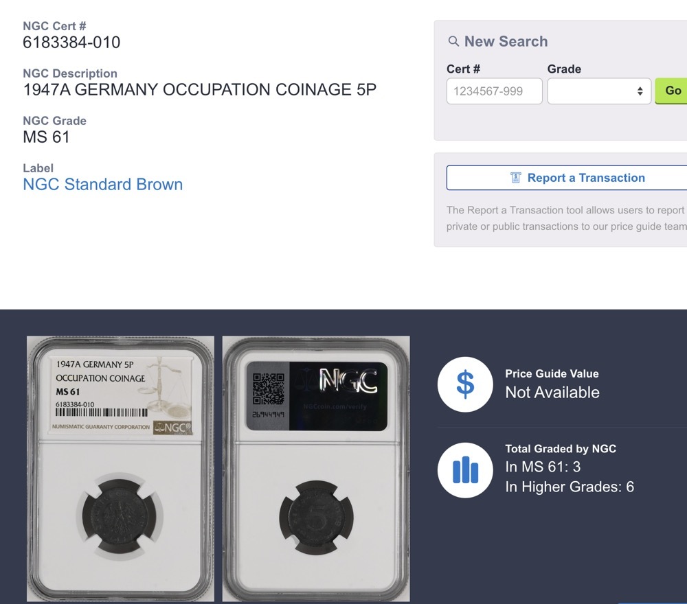 1円〜★日曜終了【NGC MS61】1947A ドイツ 5P 未使用 占領区鋳造 世界コイン 古銭 貨幣 硬貨 銀貨 金貨 銅貨【決済期限火曜日】_画像5