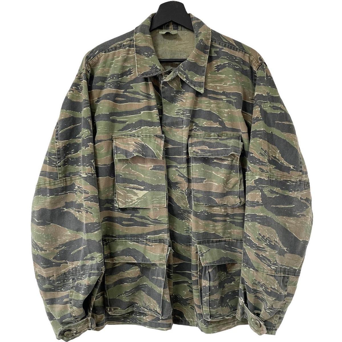 ■激レア■80s 90s USA製 US ARMY 米軍 実物 タイガーストライプ カモ 迷彩 BDU ジャケット M-R L相当 ビンテージ_画像1