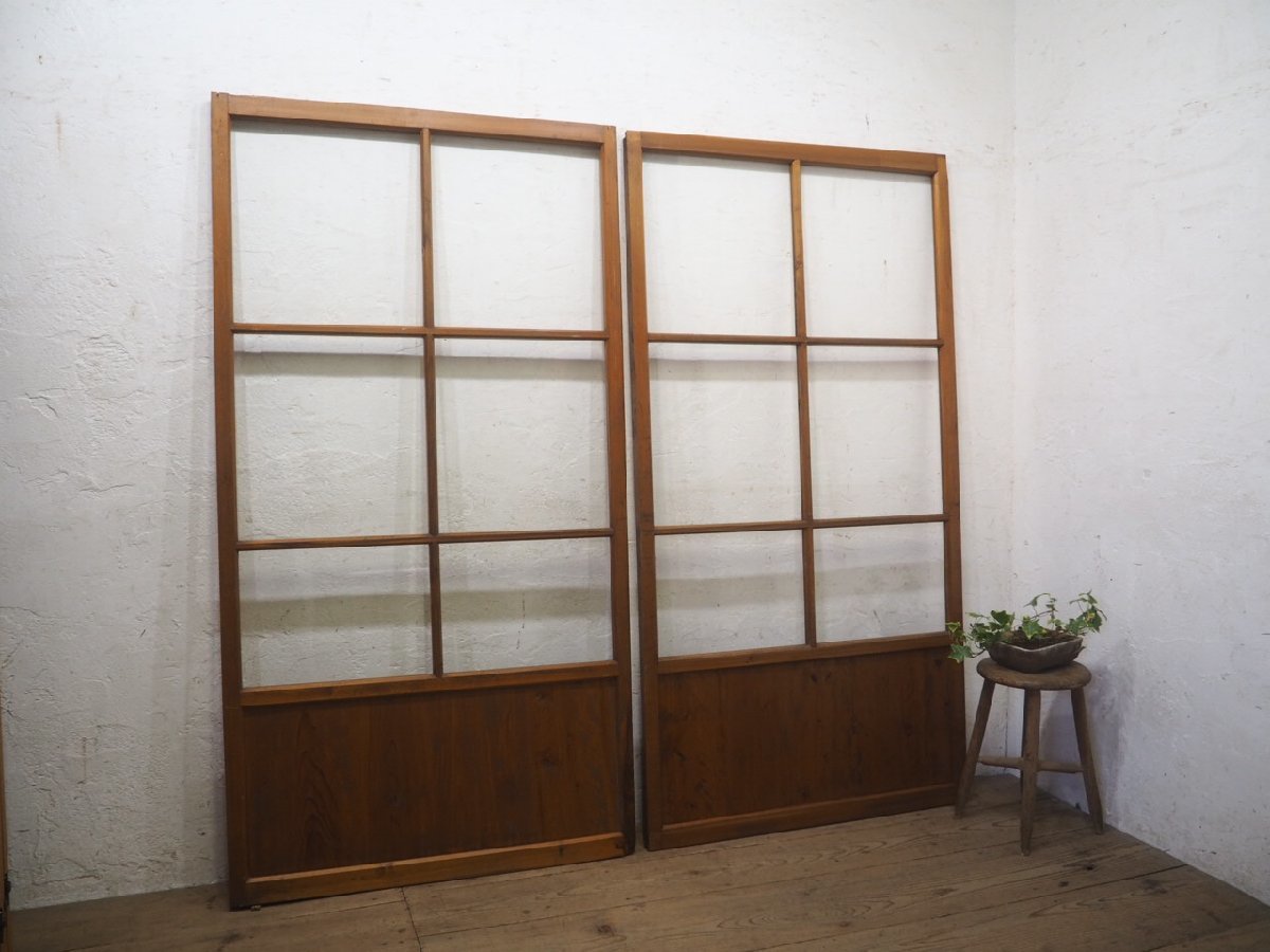 taP0075*(2)[H175,5cm×W92cm]×2 листов * античный *.... стекло. старый из дерева раздвижная дверь * старый двери волна стекло дверь рама старый дом в японском стиле воспроизведение retro M сосна 