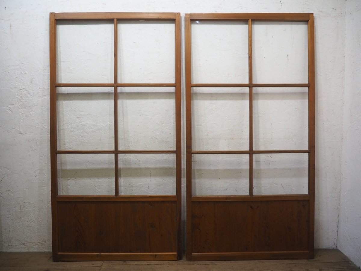 taP0075*(2)[H175,5cm×W92cm]×2 листов * античный *.... стекло. старый из дерева раздвижная дверь * старый двери волна стекло дверь рама старый дом в японском стиле воспроизведение retro M сосна 