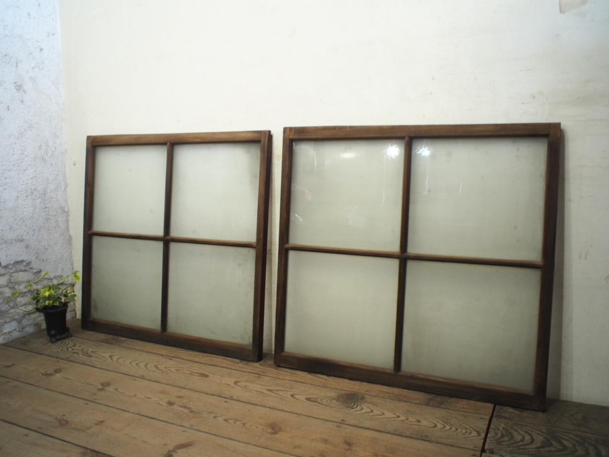 taC0951*(1)[H80cm×W87cm]×2 листов * Vintage * ретро тест ... старый дерево рамка-оправа стекло дверь * двери маленькое окно Cafe старый дом в японском стиле воспроизведение строительство lino беж .nL внизу 