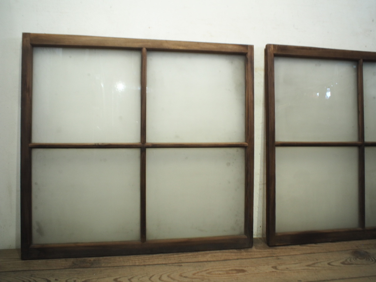 taC0951*(1)[H80cm×W87cm]×2 листов * Vintage * ретро тест ... старый дерево рамка-оправа стекло дверь * двери маленькое окно Cafe старый дом в японском стиле воспроизведение строительство lino беж .nL внизу 