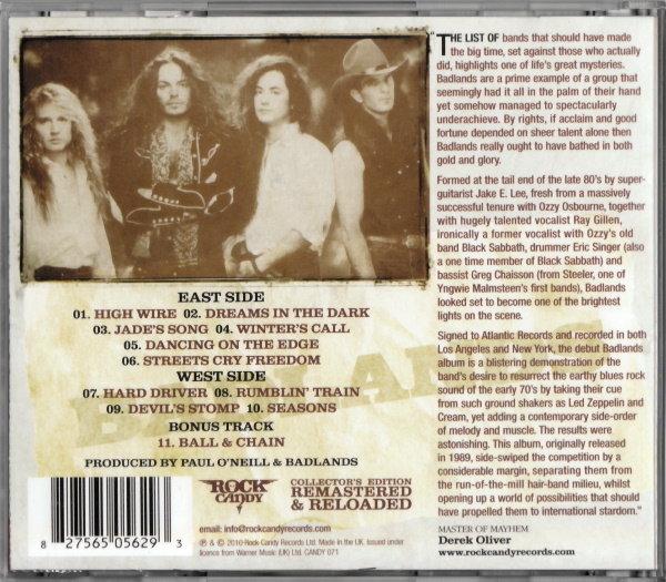 激レア BADLANDS - S/T (1989) (COLLECTOR'S EDITION) (2010) リマスター再発盤 バッドランズ (feat. JAKE E. LEE) ハードロック HARD ROCK_画像2