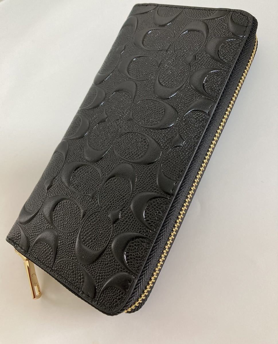 ★新品★未使用★ 人気ブランド　coach オリジナル長財布　COACH ラウンドファスナー長財布 型押しラグジュアリー財布　ブラック！_画像2