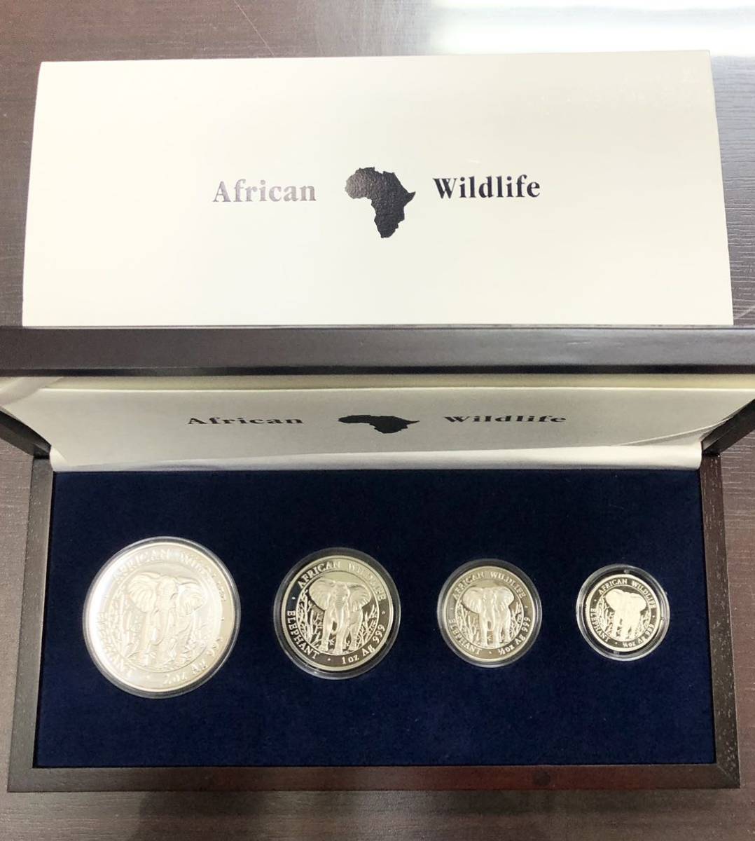 SOMALIA 銀貨 2004年 African Wildlife 象 銀貨セット シルバー プルーフコイン 木箱付き_画像1