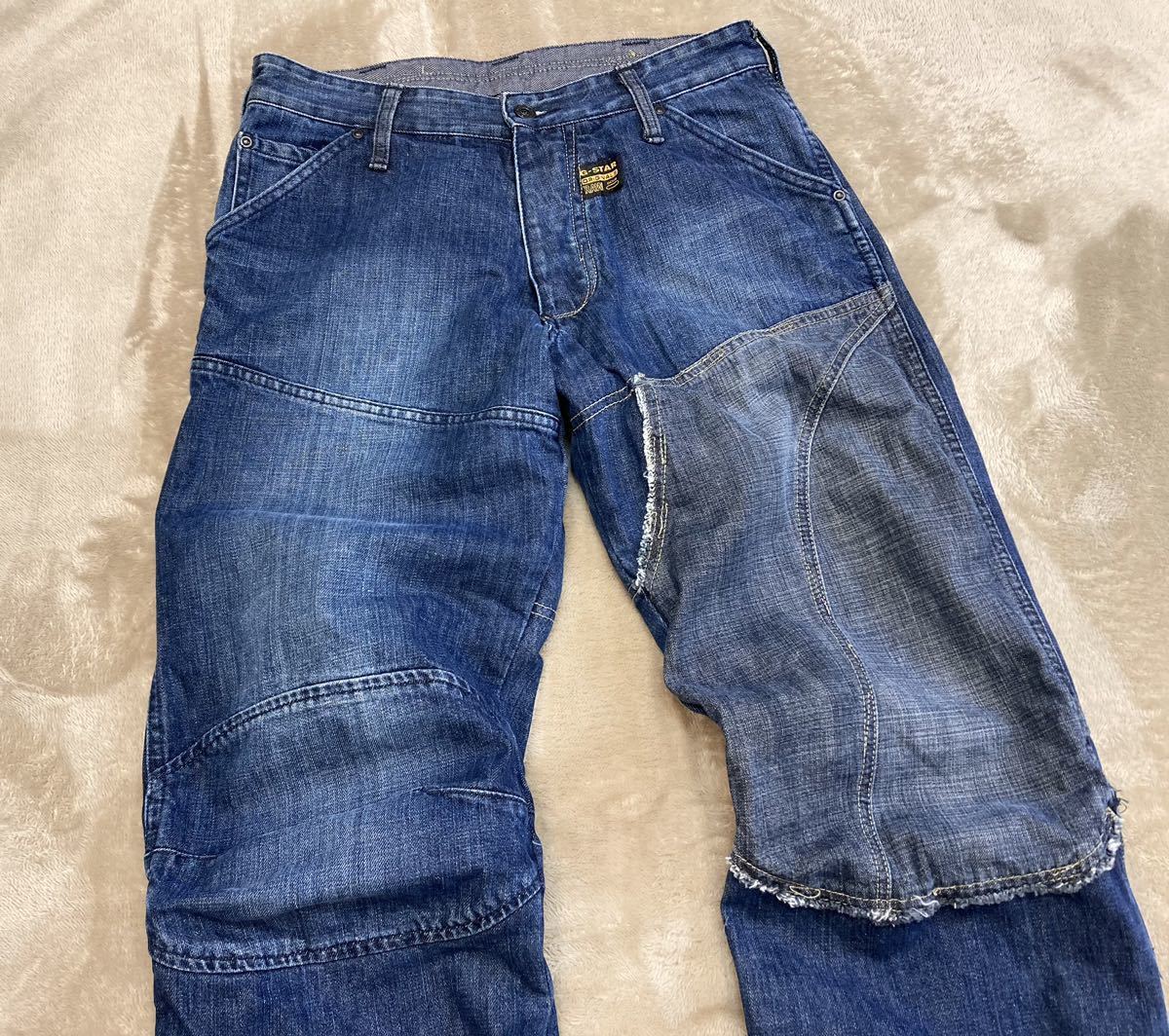 初期傑作！極美品【G-STAR RAW】ジースターロウ「S.C.CONCEPT ELWOOD」ヴィンテージ加工 立体裁断 バイカーデニム/ジーンズ DインディゴW31_画像4