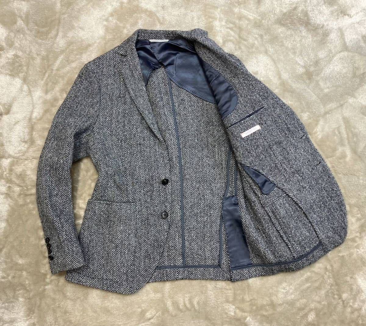 贅の極み！美品 GARMENT W.D『英国ハリスツイード』Harris Tweed ヘリンボーン柄 2B テーラードジャケット チャコール/165(S)_画像2