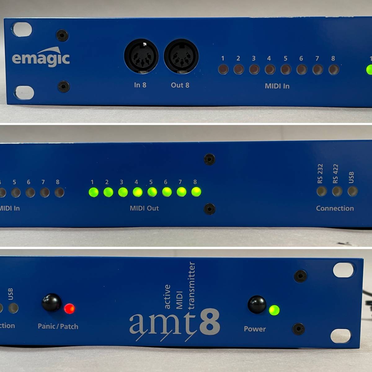 MS657 通電確認 emagic 8ポート MIDIインターフェイス amt8 active MIDI transmitter 箱・ACアダプタあり (検)ラック 音響 DTM DAW 編集_画像6