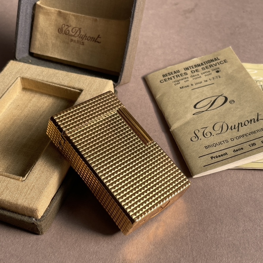 MS572 S.T. Dupont エス・テー・デュポン ガスライター ダイヤモンドヘッド ゴールド 箱・取説あり MADE IN FRANCE (検)喫煙具 タバコ