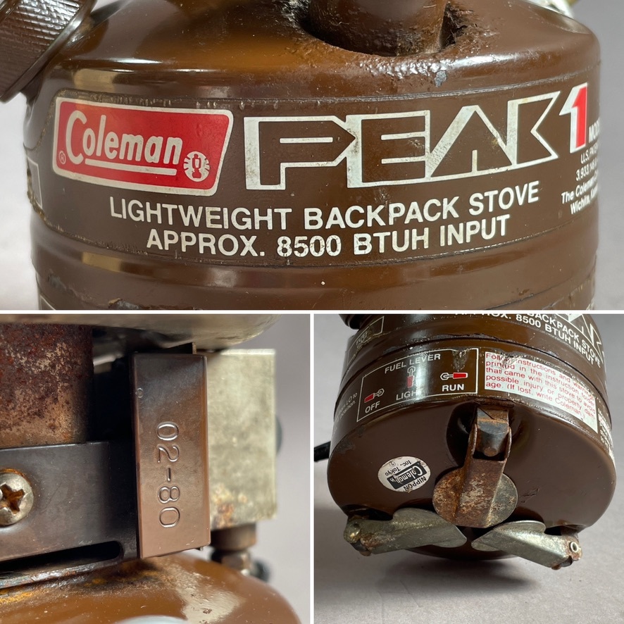 MS689 動作未確認 Coleman コールマン PEAK 1 LIGHTWEIGHT BACKPACK STOVE model 400 1980.2製造 茶色 (検)ストーブ ピーク1 オールド_画像9