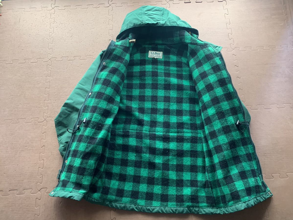 70s 80s ビンテージ L.L.Bean USA製 マウンテンパーカー BAXTER STATE PARKA プレイド 裏地付き 黒緑 ブロックチェック オリジナル/ 筆記体_画像4