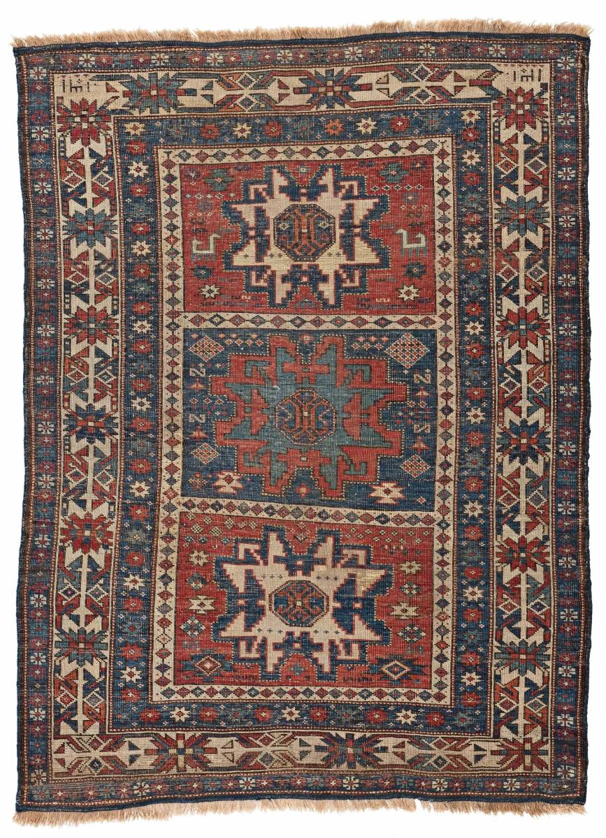 Spring Sale 開催!! ★状態良好★Kuba (Quba) Lesghi Star Rug アンティーク クバ レスギ 星ラグ サイズ 134 cm x 101 cm 年1892の画像5