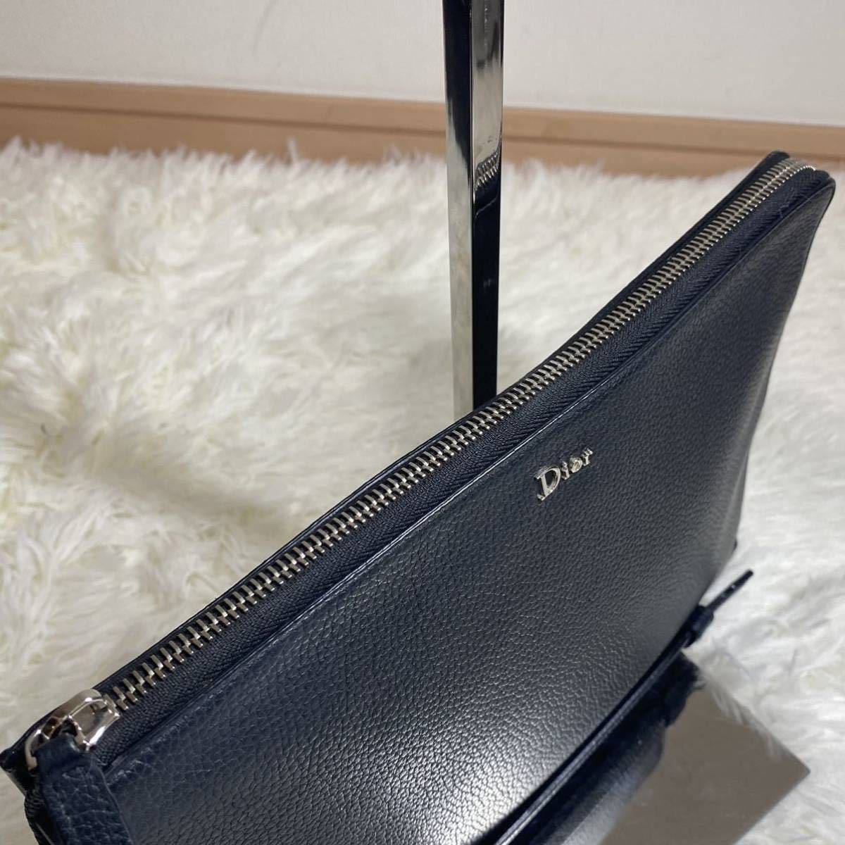 極美品 Christian Dior レザー セカンドバッグ クラッチバッグ ブラック メンズ_画像7