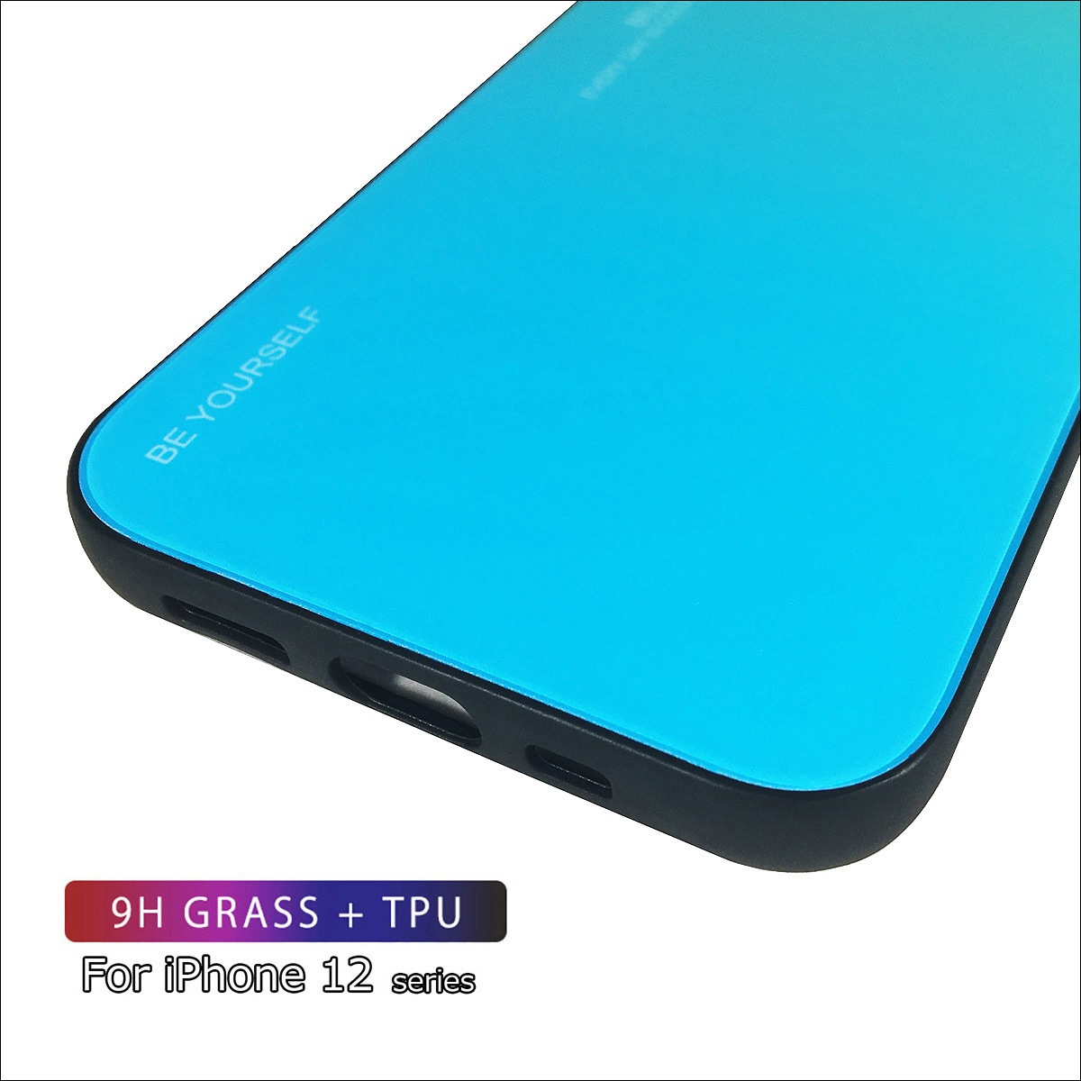 iPhone 12 mini case iPhone 12 Mini case 5.4 -inch the back side strengthen glass gradation design Impact-proof light blue green series 
