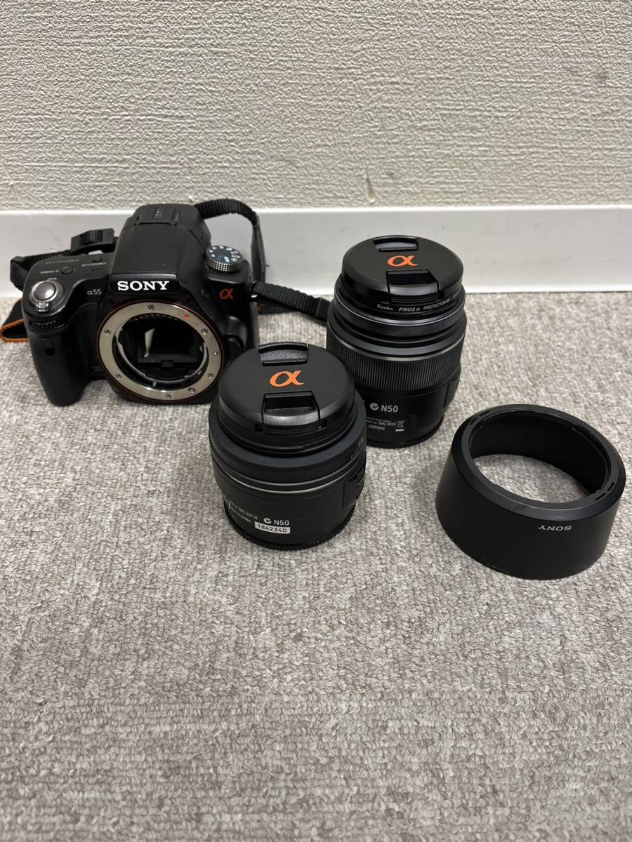 【SYC-2479】SONY α55 SLT-A55V カメラ 動作未確認 SAL1855 3.5-5.6/18-55 SAM レンズ SAL35F18 DT 1.8/35 SAM レンズ 中古 保管品_画像1