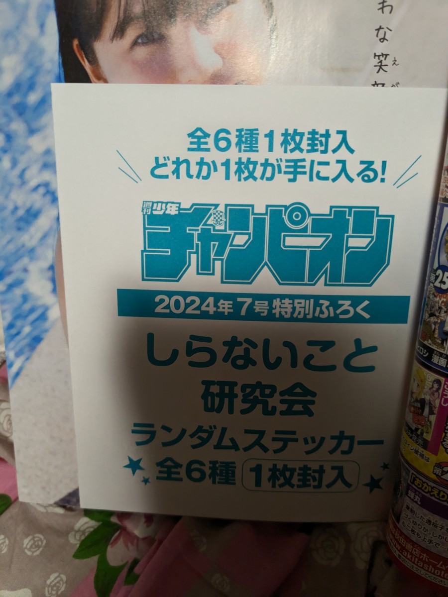 週刊少年チャンピオンNo.7 付録「しらないこと研究会」ステッカー(未開封)つき。切取済(懸賞応募券・ページ、全サ応募ページ)。本郷柚巴_画像3