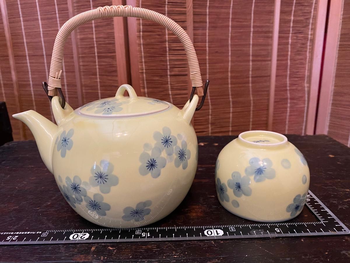 有田焼 茶器 煎茶 セット 黄色 梅 西峰作 緑茶 急須 茶碗 湯呑　未使用