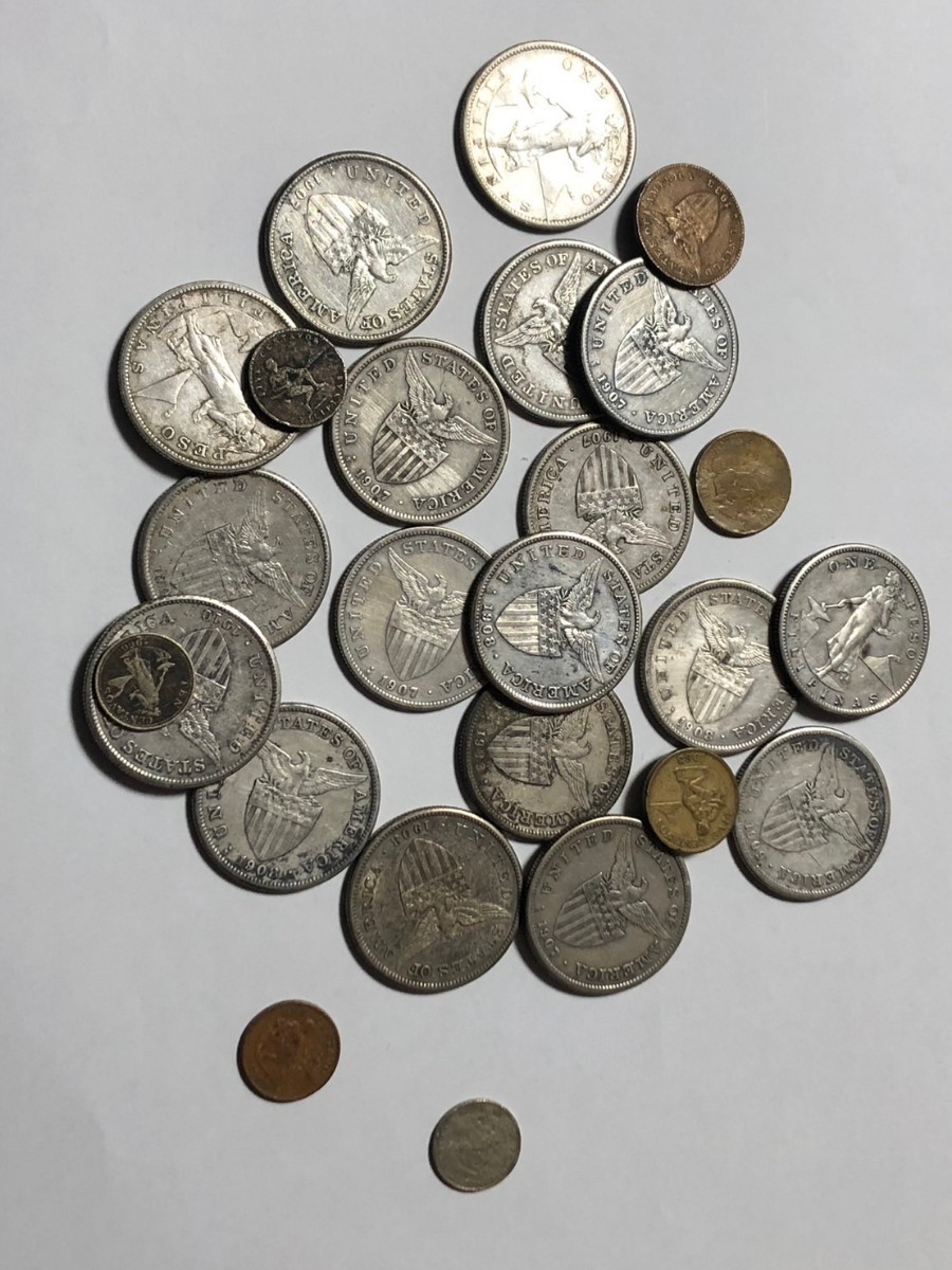 US フィリピンアンティークコイン銀製１９０９年１９０７１９０８1910年 古銭１８枚_画像3