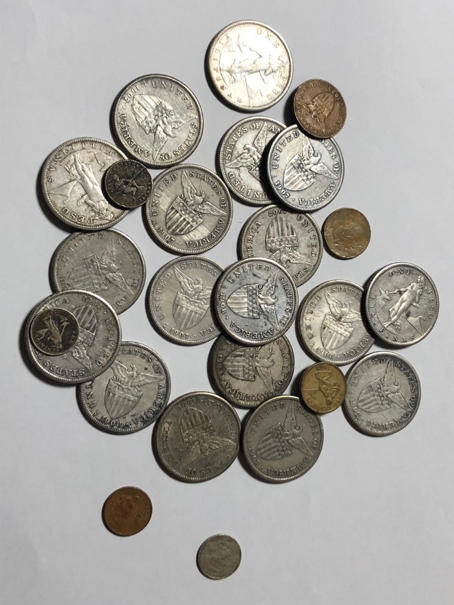 US フィリピンアンティークコイン銀製１９０９年１９０７１９０８1910年 古銭１８枚_画像4