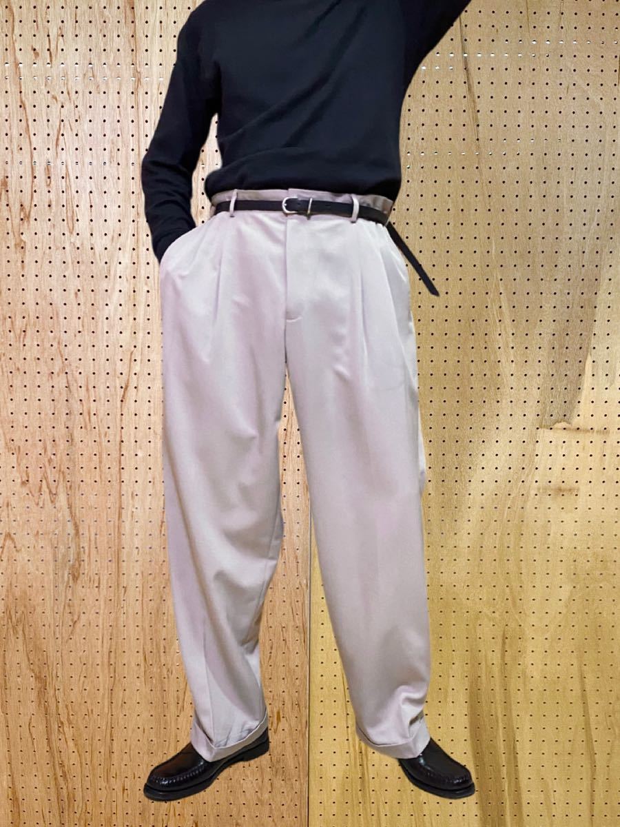 古着 HAGGAY ハガー 無地 ソリッド スラックス トラウザー 2タック パンツ ワイド テーパード ベージュ W36 2XL 大きいサイズ ビッグサイズ_画像7