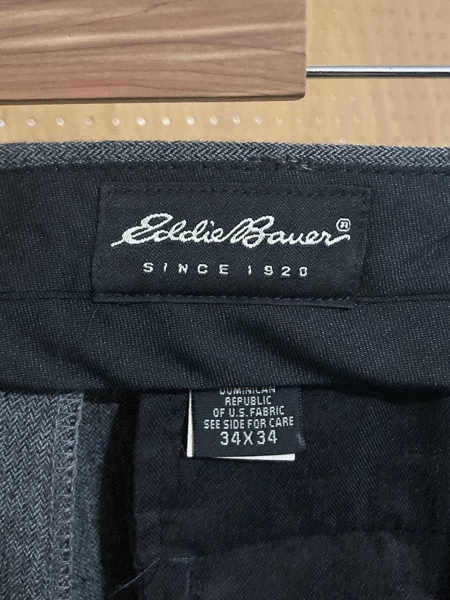 古着 90年代 90s Eddie Bauer エディーバウアー 無地 スラックス トラウザー パンツ 1タック ワンタック テーパード グレー W34 L 中古