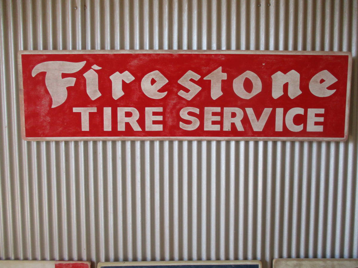 ビンテージサイン木製看板 FIRESTONE検）TIREGOODYEARPIRELLIガレージカスタムアメ車ハーレーSHELLBPMICHELIN企業販促USA50s60s70s_画像1