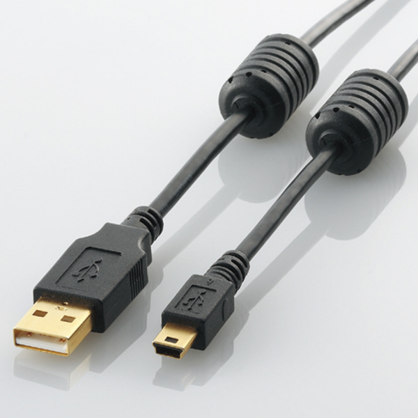 フェライトコア付USB2.0ケーブル [A-miniB] 0.5m USB(Aタイプ:オス)とUSB(mini-Bタイプ:オス)を接続できるUSB2.0ケーブル: U2C-MF05BK_画像2